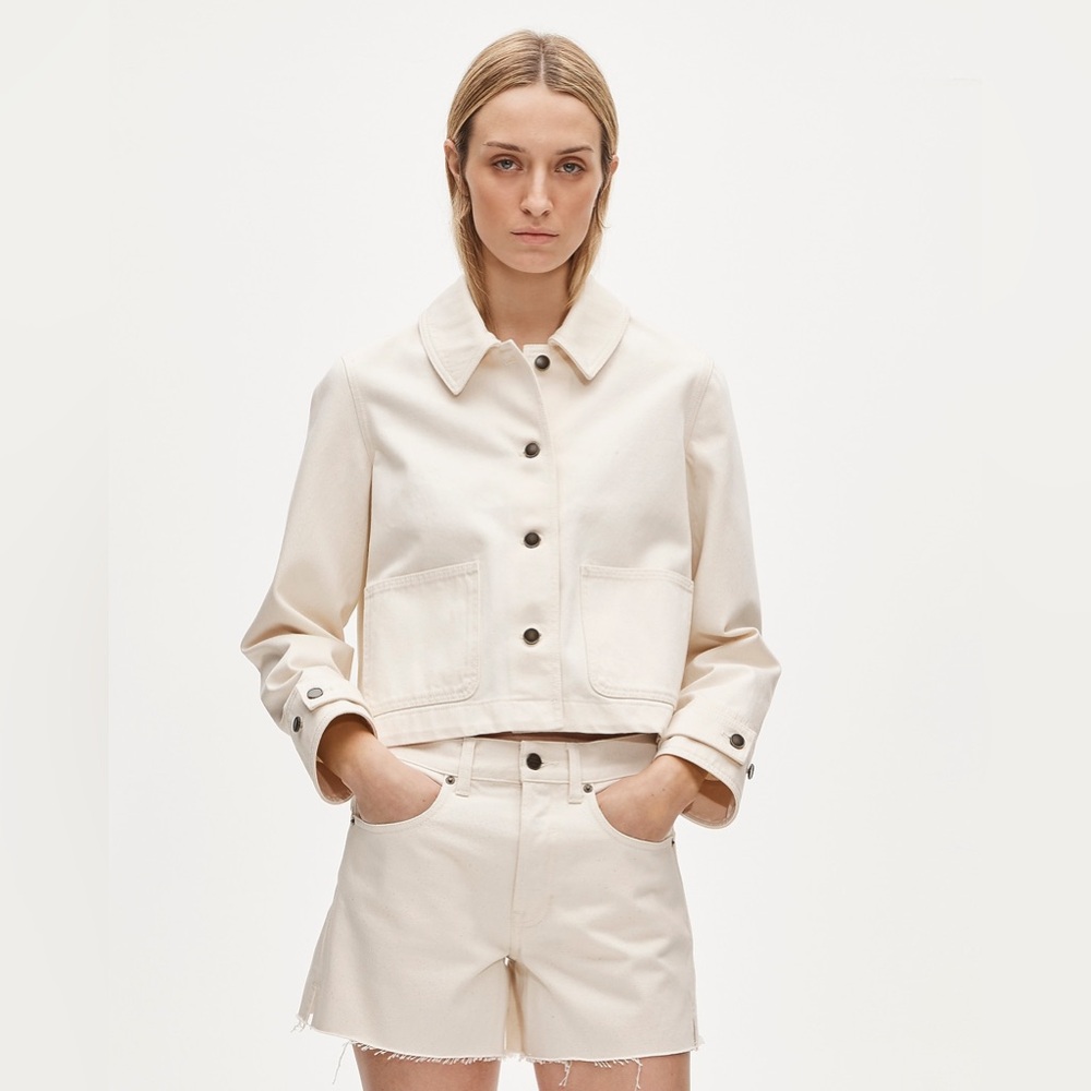 NWT J.Crew Cropped Barn Jacket in Denim Ecru Wash